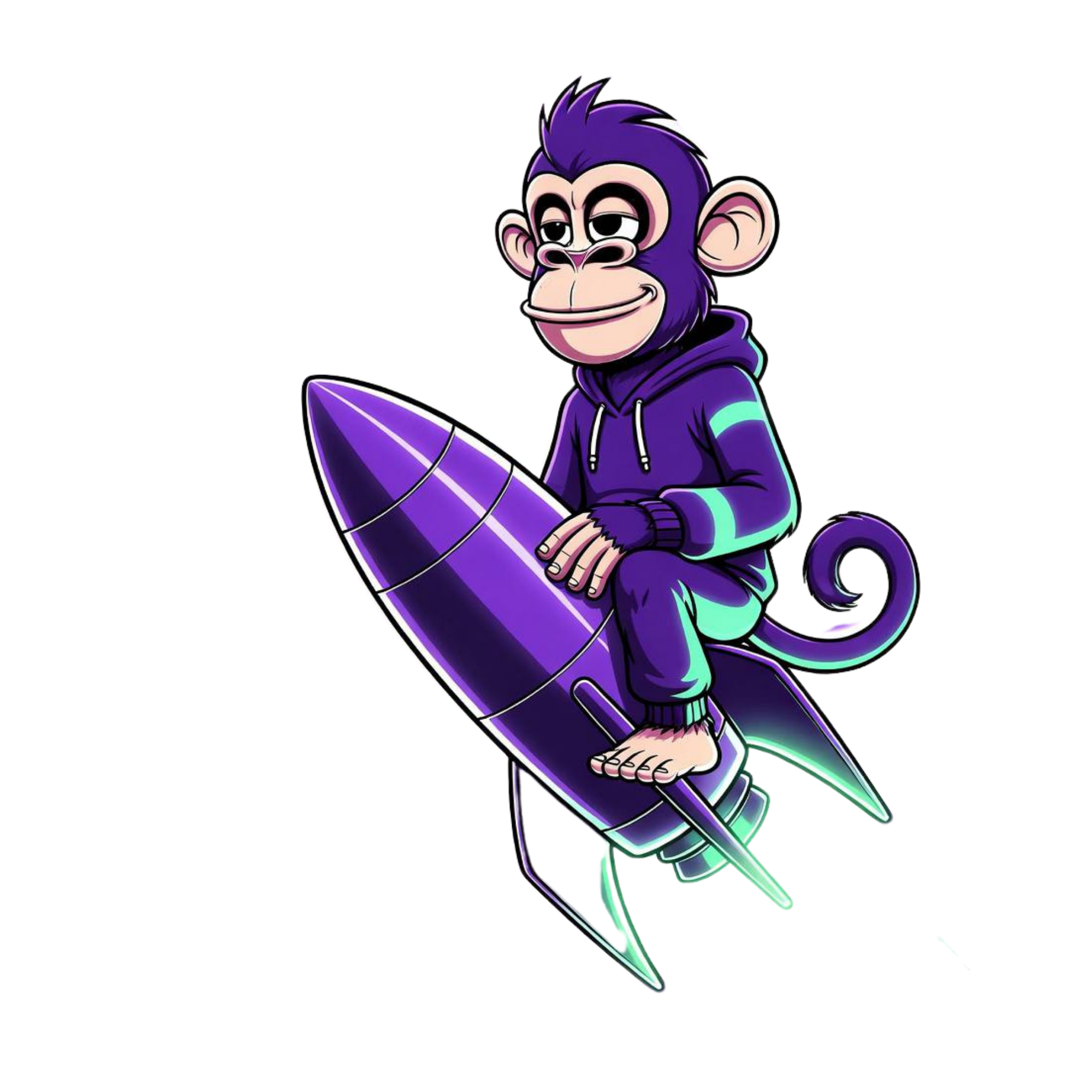 Solauncher ape mascot launching into space on a rocket